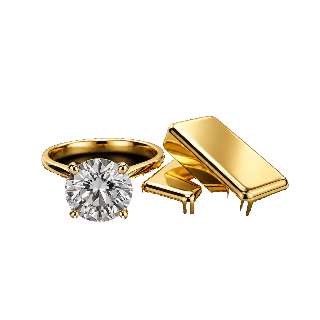 Diamond solitaire ring and gold bars