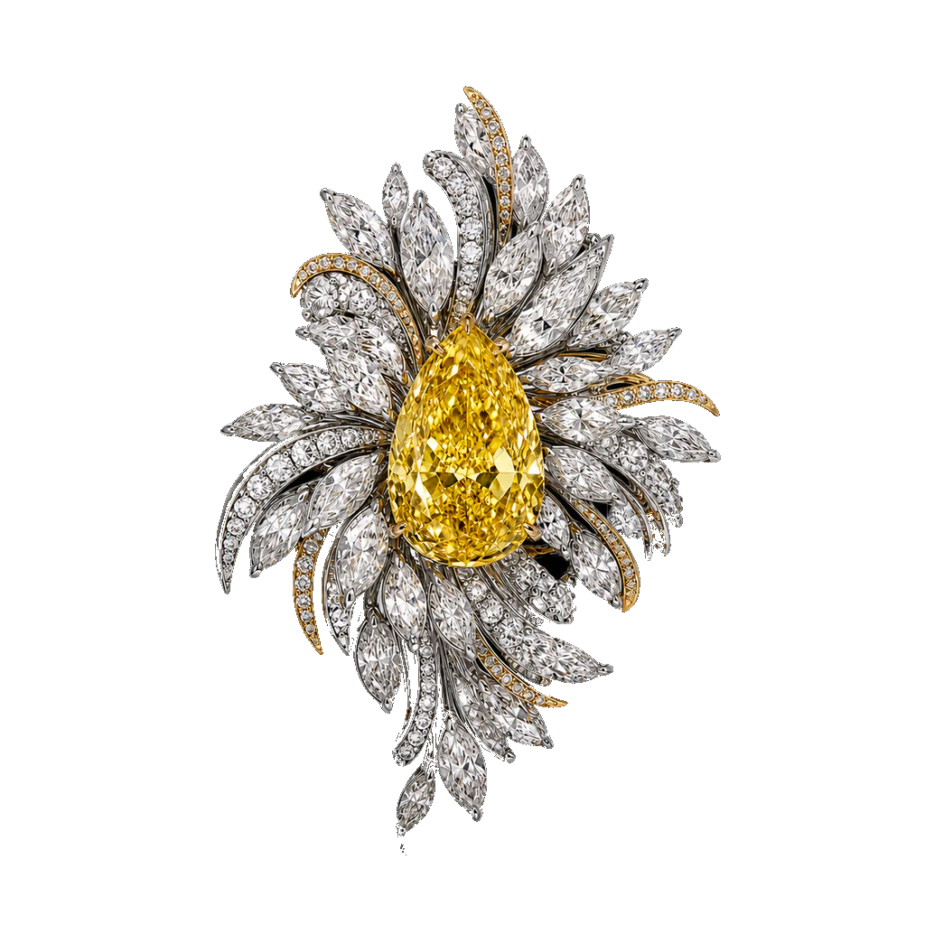 Bespoke yellow diamond high-jewelry brooch